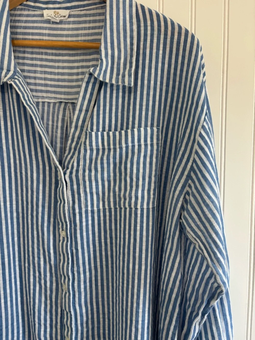 Turks & Caicos Blue White Stripe Cotton Button Down Swim Cover Up Shirt Size XL